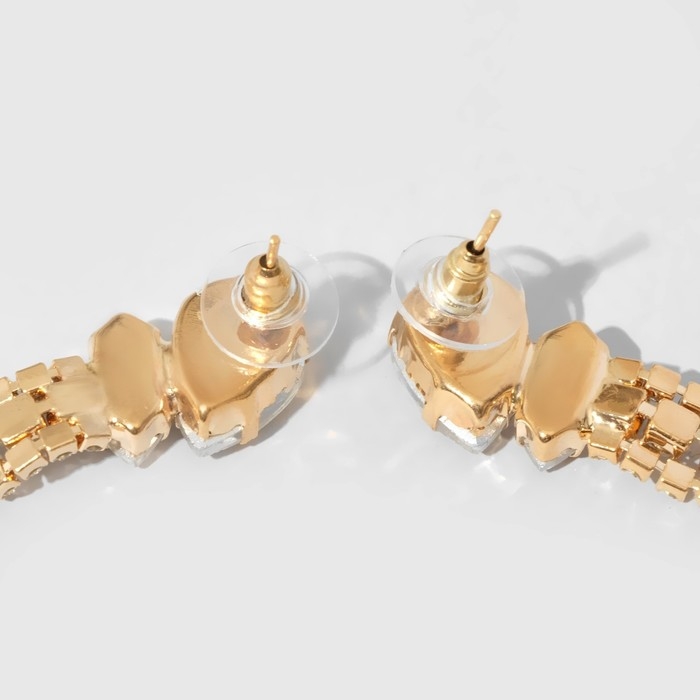 Серьги висячие со стразами &laquo;Водопад&raquo; овал 3 нити, цвет белый в золоте, 32 см