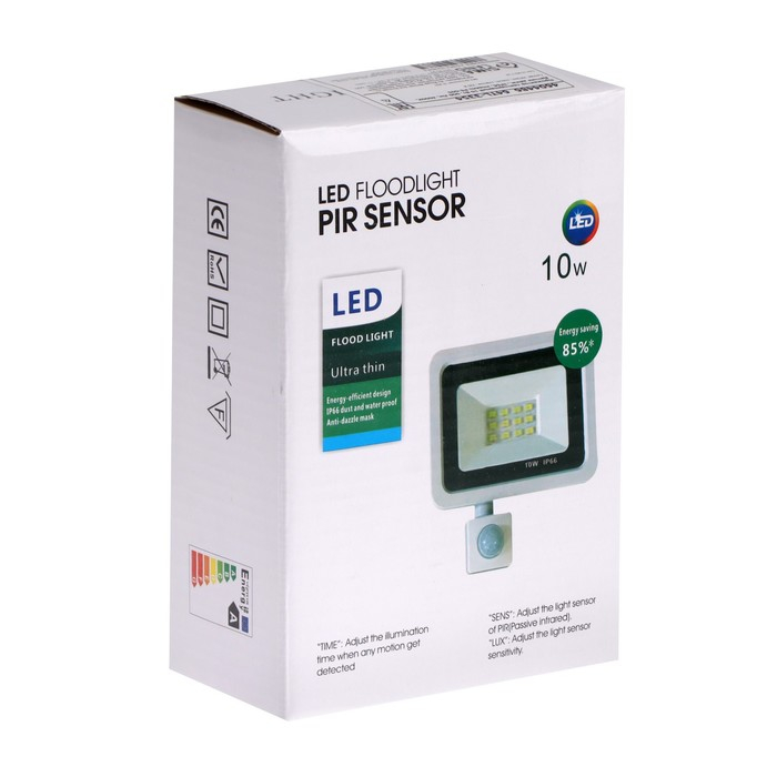 Прожектор светодиодный, 10 Вт, 900 Лм, 4000К, Датчик движения, IP66 Прожектор светодиодный, 10 Вт, 900 Лм, 4000К, Датчик движения, IP66