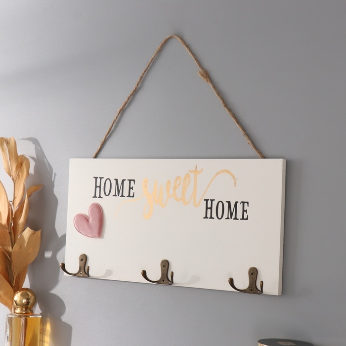 Крючки декоративные дерево Крючки декоративные дерево "Дом, милый дом. Сердце" с золотом 30х15 см