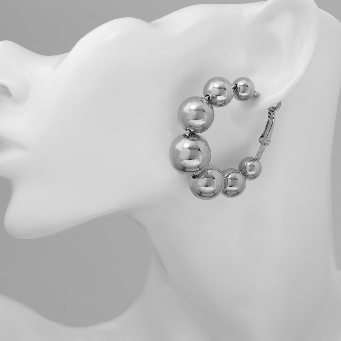 Серьги-кольца &laquo;Бусины&raquo; на уменьшение, цвет серебро