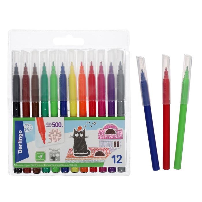 Фломастеры смываемые 12 цветов Фломастеры смываемые 12 цветов "Жил-был кот", европодвес
