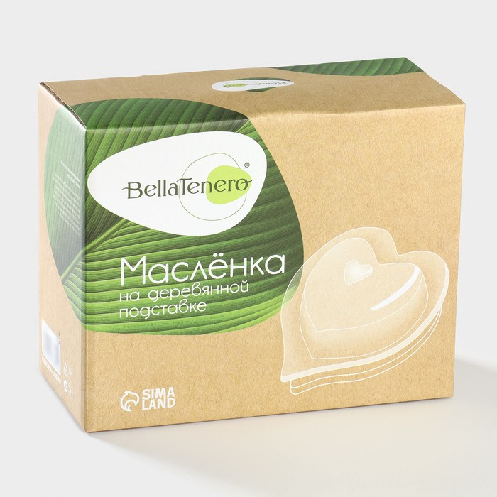 Маслёнка фарфоровая на подставке из бамбука Доляна &laquo;Эстет. Сердце&raquo;, 17&times;12,5&times;8 см, цвет белый