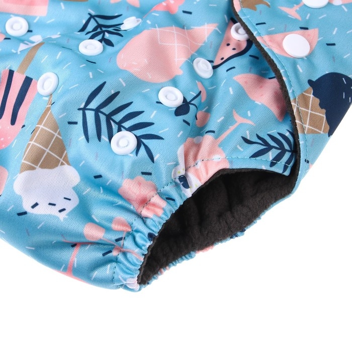 Многоразовый подгузник &laquo;Мороженое&raquo;, 3-15 кг, угольно-бамбуковая ткань, цвет голубой, Крошка Я