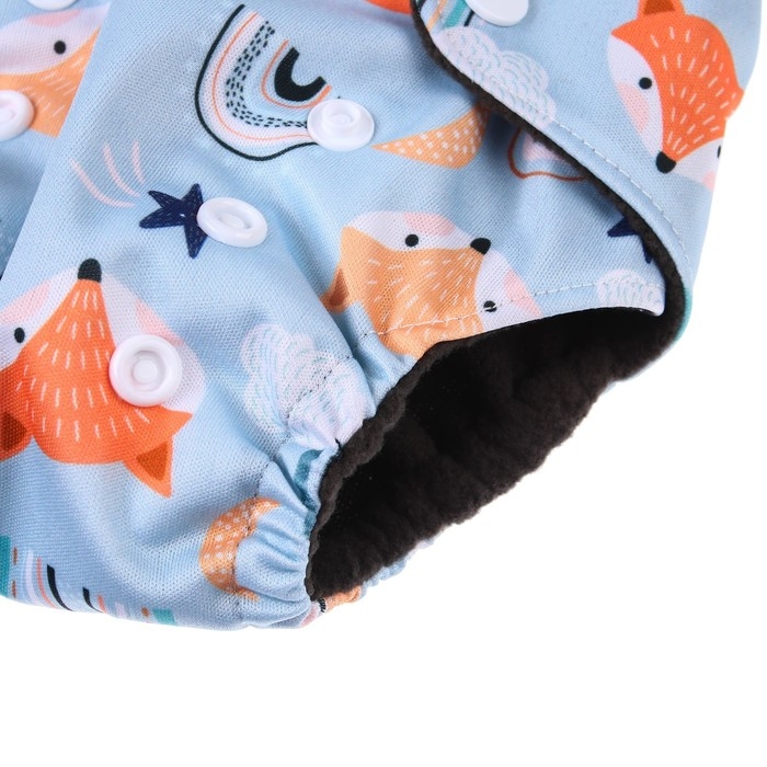 Многоразовый подгузник &laquo;Лисички&raquo;, 3-8 кг, угольно-бамбуковая ткань, цвет голубой, Крошка Я