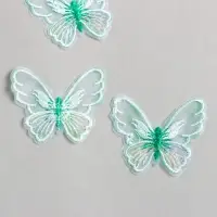 Декор для творчества текстиль вышивка "Бабочка зелёная" 4,7х5,5 см