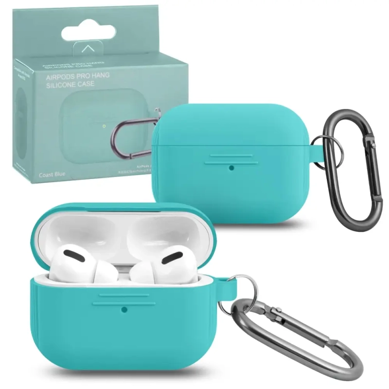 Чехол APods Pro Hang Silicon Сase с карабином  LE coast blue