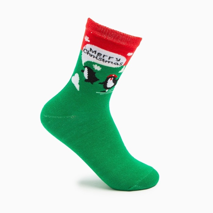 Носки женские новогодние &laquo;Пингвин&raquo;, цвет зелёный, размер 23-26