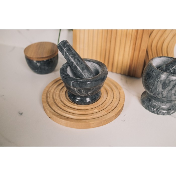 Ступка с пестиком Magistro &laquo;Мрамор&raquo;, 10,5&times;7 см, камень, цвет чёрный