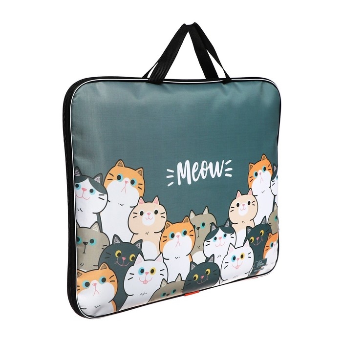 Папка для чертежей и рисунков А3, 470 х 350 х 20 мм, с ручками, текстильная, Calligrata Папка для чертежей и рисунков А3, 470 х 350 х 20 мм, с ручками, текстильная, Calligrata "Коты"