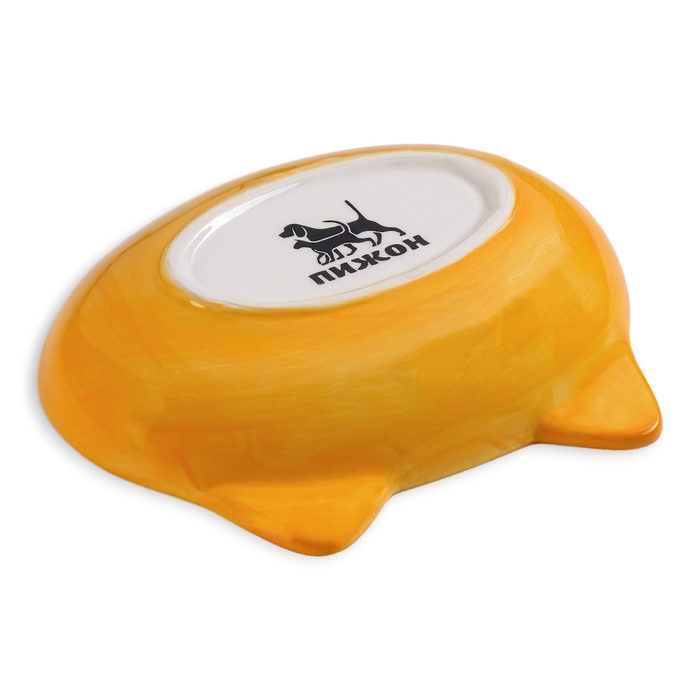 Миска керамическая овальная "Кошачья мордочка" 200 мл  14 х 12 х 3,5 см, жёлтая/белая