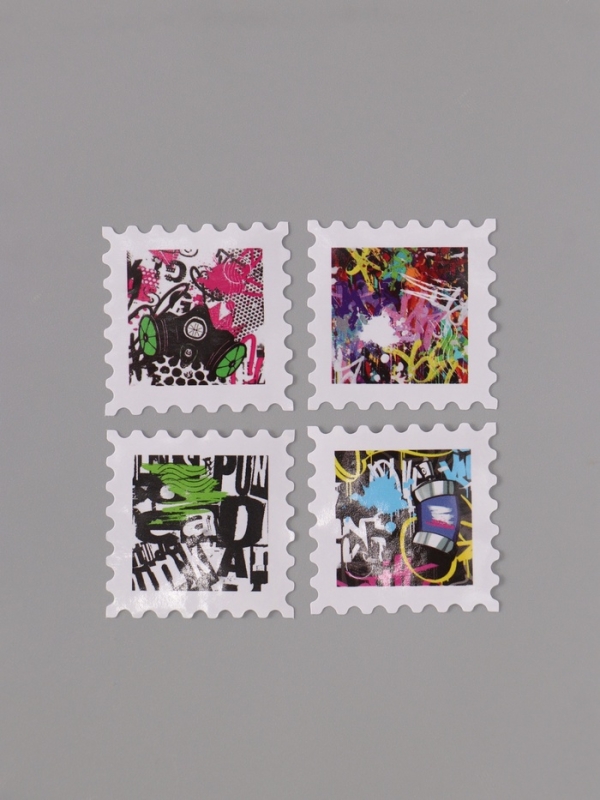 Наклейка бумага "Марки. Граффити" 3х3 см 200 шт в рулоне