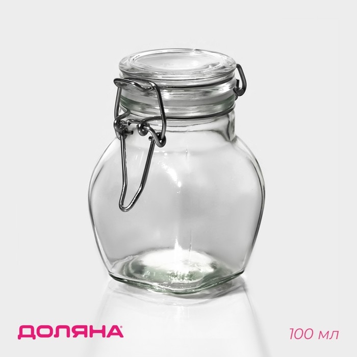 Банка для хранения сыпучих Доляна &laquo;Овал&raquo;, 100 мл, 5.5&times;9 см, с бугельным замком, стекло