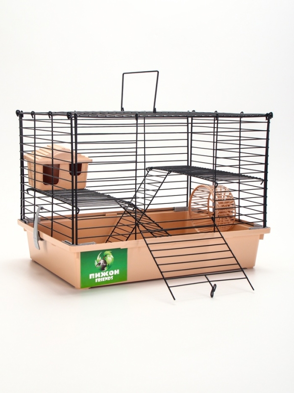 Клетка для грызунов "Пижон" складная, 38 х 27 х 27 (домик, миска, колесо) бежевая