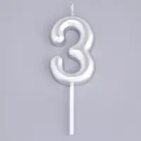 Свеча в торт &laquo;Европейская&raquo;, цифра 3, 6 см, серебро