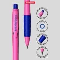 Ручка шариковая автоматическая ErichKrause JOY Neon, узел 0.7 мм, чернила синие, резиновый держатель, супермягкое письмо, длина линии письма 1300 метров, МИКС