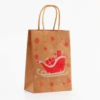 Пакет крафт с тиснением, круглая ручка, &laquo;Новогдние сани&raquo; 15&times;21&times;8 см, 120 г