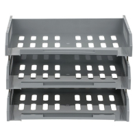 Набор горизонтальных лотков для бумаг с широкой загрузкой Стамм "Сити", 3 штуки, на металлических стержнях, серый