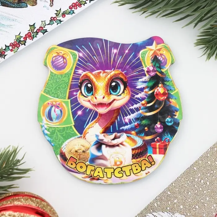 Магнит новогодний подкова "Символ года 2025. Богатства"