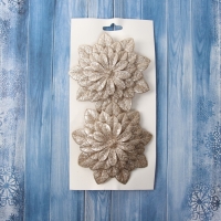 Украшение ёлочное "Цветы многослойные блеск" (набор 2 шт) на зажимах, 11х11 см, золото Украшение ёлочное "Цветы многослойные блеск" (набор 2 шт) на зажимах, 11х11 см, золото