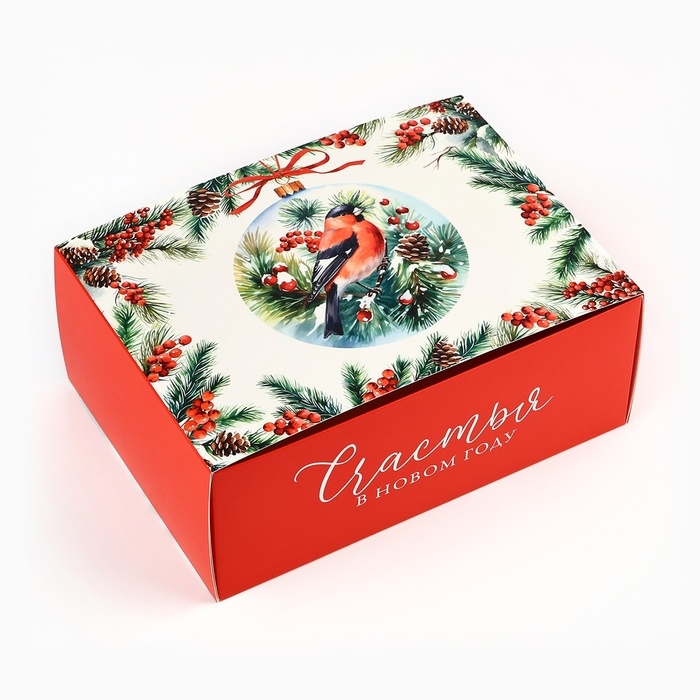 Коробка подарочная новогодняя складная &laquo;Снегири&raquo;, 25 х 18 х 10 см, Новый год