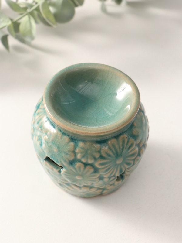 Аромалампа керамика "Ромашки" тёмно-зелёная 7х7х6,8 см