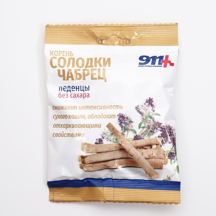 Леденцы Леденцы "911" без сахара, корень солодки, чабрец, витамин С, 50 г