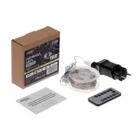 Гирлянда &laquo;Нить&raquo; 50 м роса, IP44, серебристая нить. 500 LED, пульт, 36 В, свечение тёплое белое