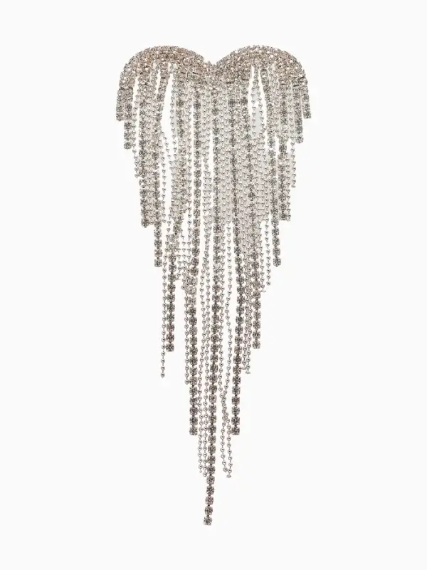 Брошь "Сердце" водопад сраз, цвет белый в серебре