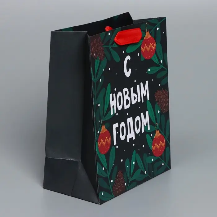 Пакет подарочный новогодний крафтовый &laquo;Green&raquo;, MS 18 х 23 х 10 см