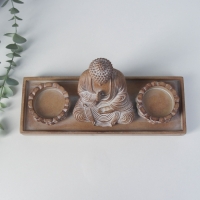 Сувенир полистоун подсвечник на 2 свечи "Будда - медитация" под серебро 8,7х24,3х15 см Сувенир полистоун подсвечник на 2 свечи "Будда - медитация" под серебро 8,7х24,3х15 см