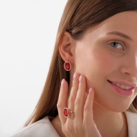 Гарнитур 3 предмета: серьги, кулон, кольцо безразмерное &laquo;Эдель&raquo; овал вытянутый, цвет красный в золоте, 45 см