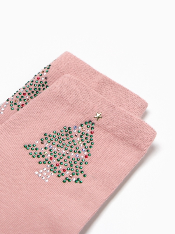 Носки женские новогодние махровые &laquo;Слочка из страз&raquo;, розовые, размер 36-40