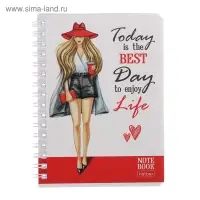 Записная книжка А6, 80 листов в клетку, на гребне "Жизнь прекрасна!", картонная обложка, блок офсет, МИКС