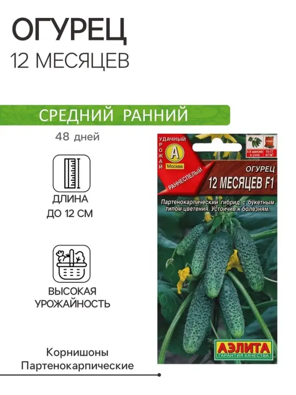 Семена огурца "12 месяцев", F1, 10 шт.