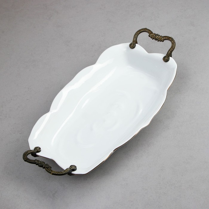 Блюдо &laquo;Роза&raquo;, 2.5 л, прямоугольное, золотая обводка, фарфор, Иран