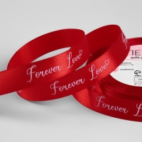 Лента атласная &laquo;Forever love&raquo;, 15 мм &times; 23 &plusmn; 1 м, цвет красный