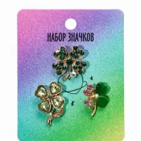 Броши "Клевер" (набор 3шт), цвет зелёный в золоте