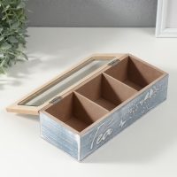 Шкатулка дерево 3 деления "Птицы на ветке" синяя 9,7х24х7 см