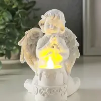 Сувенир полистоун свет "Белоснежный ангел с двухъярусным тортом" 7,7х8,5х11,5 см