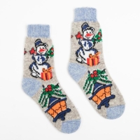 Носки женские новогодние шерстяные &laquo;Снеговик&raquo;, цвет серый, размер 25
