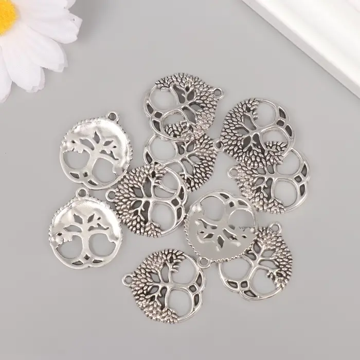 Металлический элемент, декоративная подвеска &laquo;Арт Узор. Дерево жизни&raquo;, серебро, 2.6&times;2.3 см