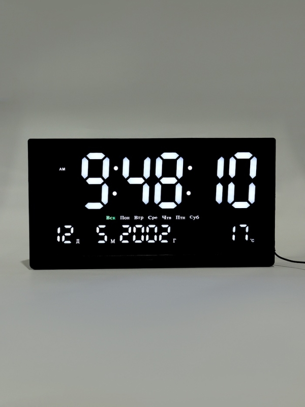 Часы электронные настенные, календарь и термометр, 47.5 х 25.3 см, белые цифры 10.8 х 5.3 см 10766 Часы электронные настенные, календарь и термометр, 47.5 х 25.3 см, белые цифры 10.8 х 5.3 см 10766