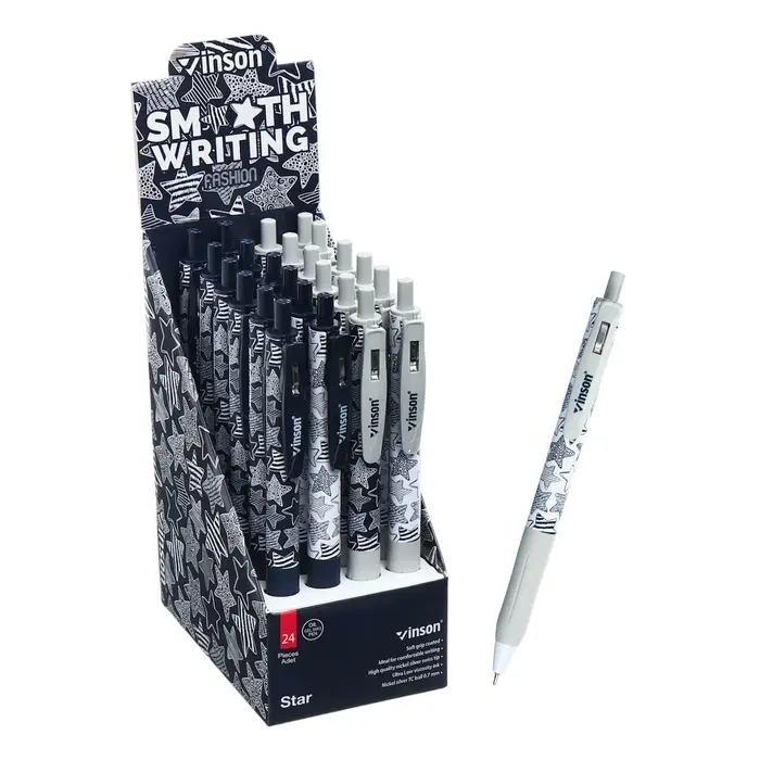 Ручка шариковая автоматическая 0.7 мм, Vinson, синяя масляная, резиновый держатель