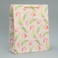 Пакет подарочный, упаковка, &laquo;Тюльпаны&raquo; 32 х 26 х 12 см