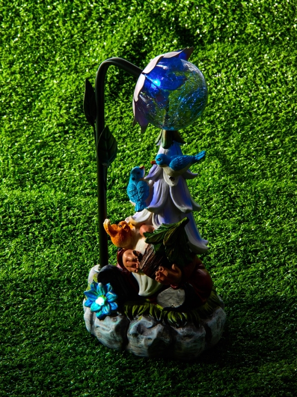 Садовая фигура "Гном лесничий", 14х12х25 см, с подсветкой