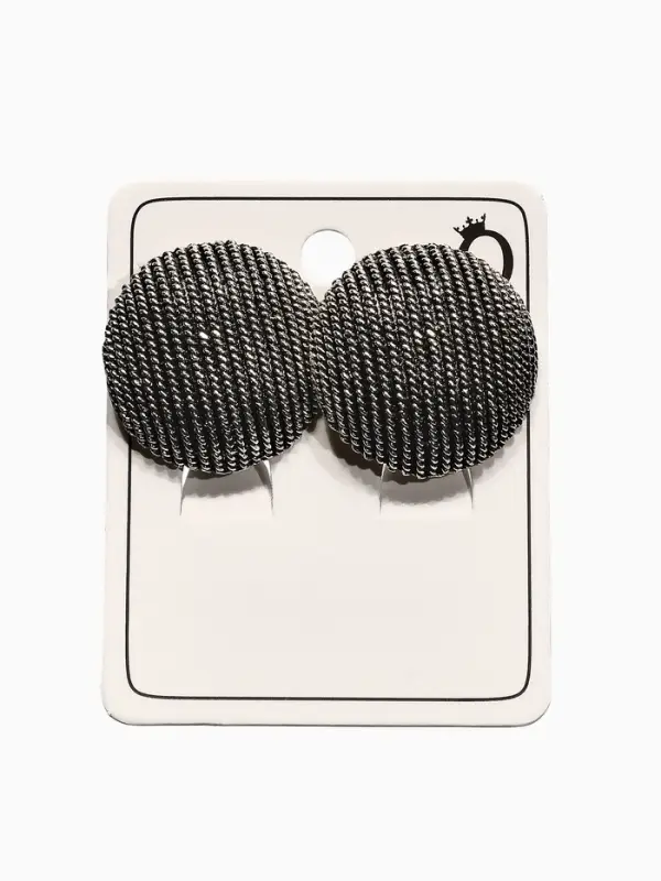 Клипсы "Винтаж" кург рубчик, цвет чернёное серебро