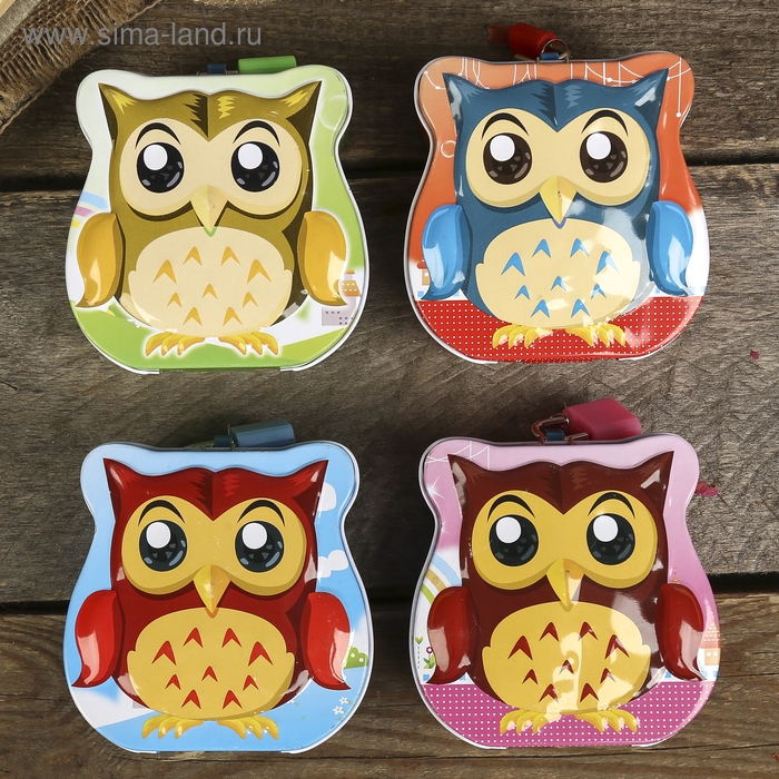 Копилка для денег с замком и ключом &laquo;Маленький совёныш&raquo;, метал, 8.5&times;9&times;4.5 см, МИКС