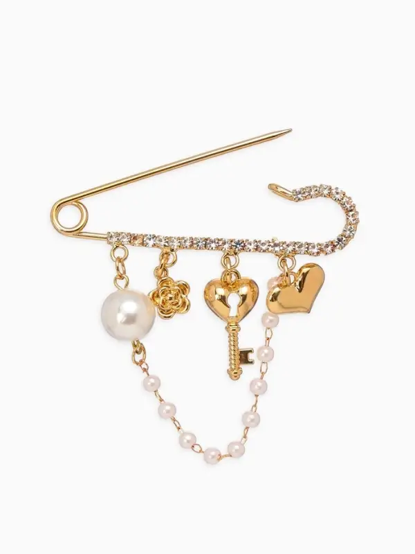 Булавка "Ключик от сердца", l=6.5, цвет белый в золоте