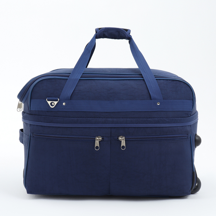 Сумка дорожная на колёсах, отдел на молнии, с увеличением, 2 наружных кармана, длинный ремень, цвет синий Сумка дорожная на колёсах, отдел на молнии, с увеличением, 2 наружных кармана, длинный ремень, цвет синий