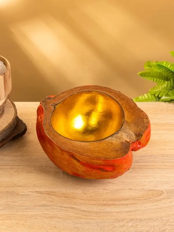 Чаша из кокоса, 24х22х10 см, красный-золотой
